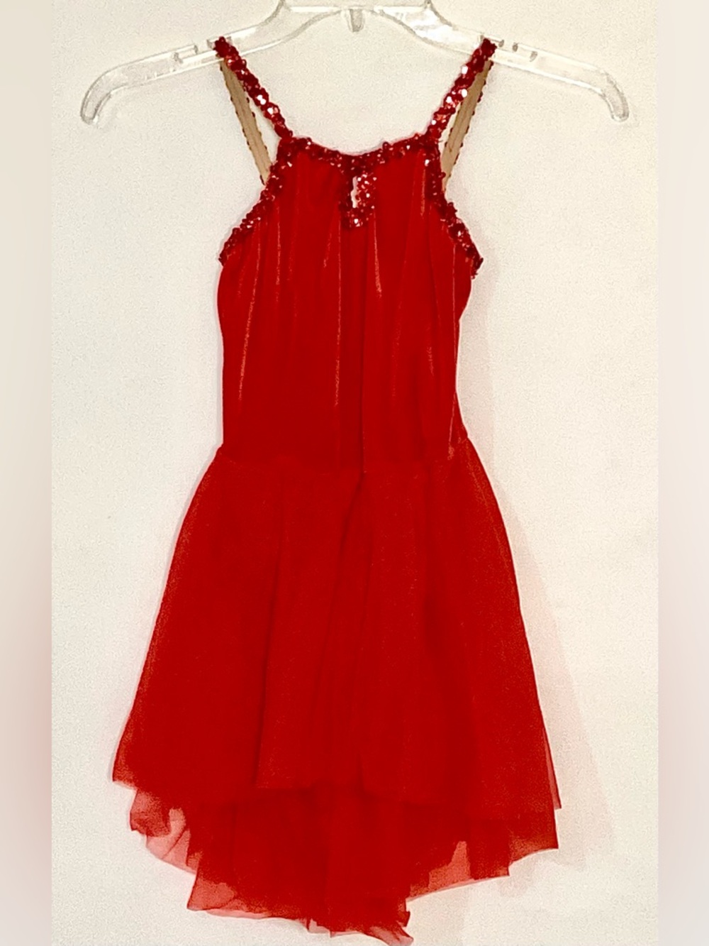 Revolution Red Contemporary Dance Dress Leotard w Skirt Sz MC
